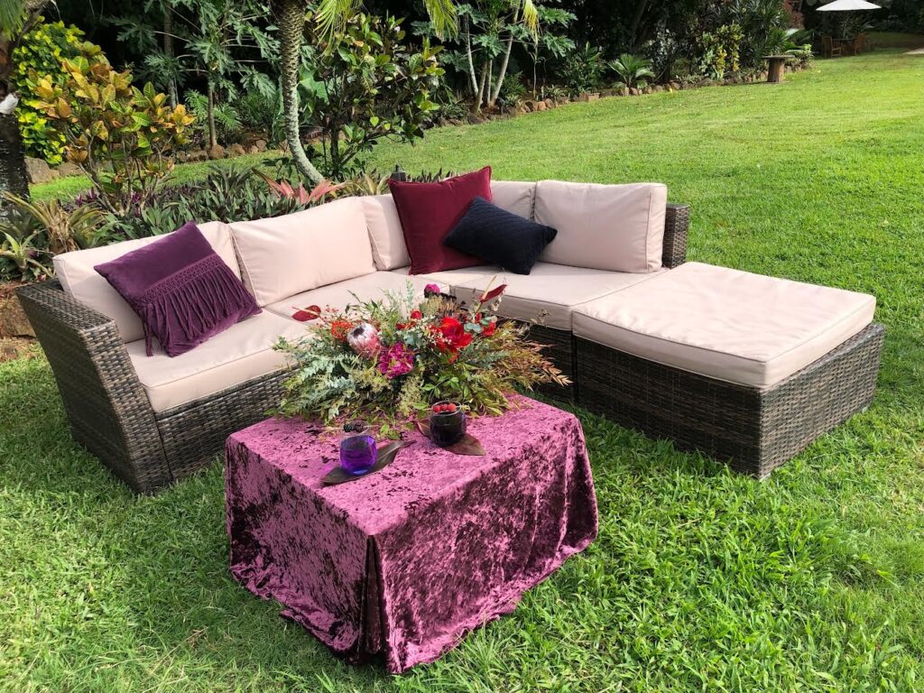 Wicker Rattan Sectional Lounge Kona Loulu Palm Event Equipment Rental